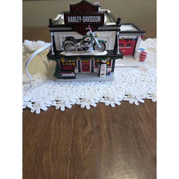 Department 56 Other - Dept 56 Snow Village Harley-Davidson Motorcycle Shop Lighted Building 1998